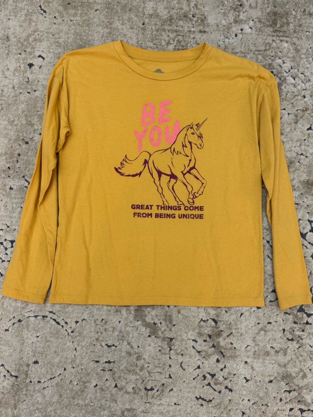 Be You Unicorn Graphic Long-Sleeve Kids Top - Mustard Yellow